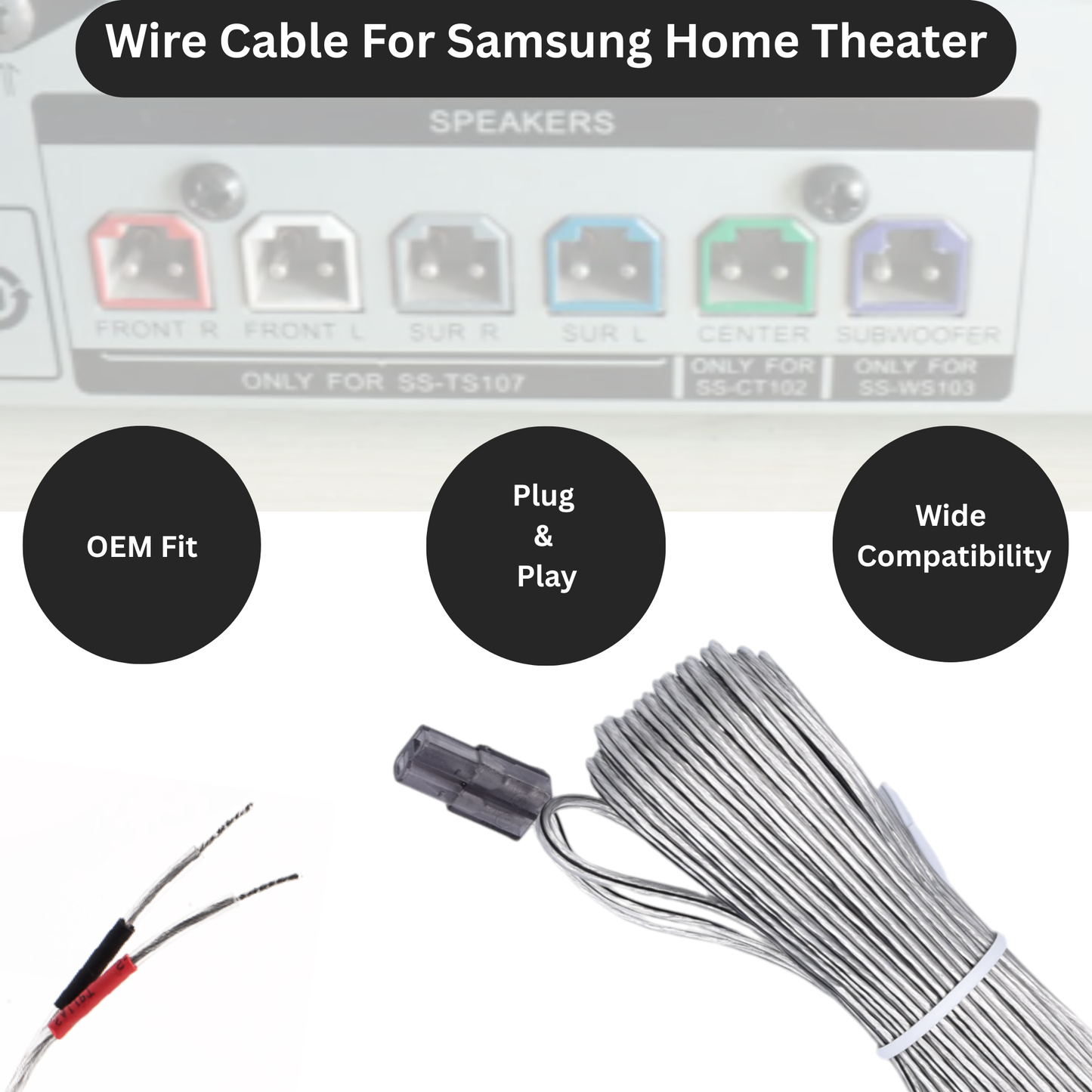 Truvaro Pack Of 3 Speaker Cable Wire For Samsung SWA - 8000S 8500S 6000 7000 3000 5000 4000 9000 Series